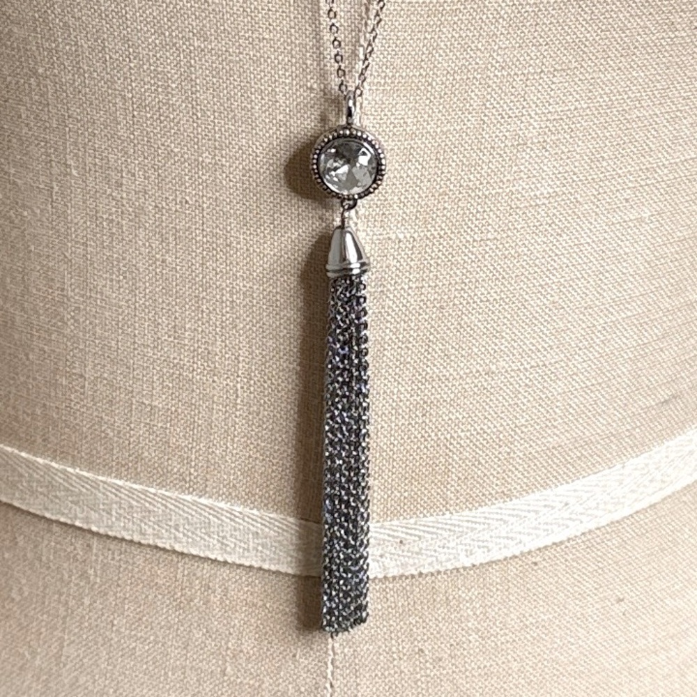 LOFT Silver-tone Tassel Gemstone Pendant Necklace